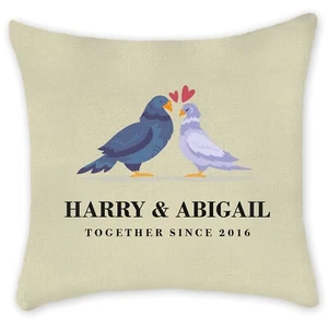 PERSONALISED Linen CushioCover Love Couple Wedding Present Flamingo Horse Pigeon - Picture 1 of 8