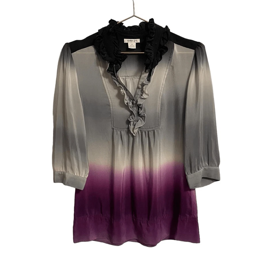 Blusa Harold's Ombre Volantes Seda Gris Púrpura Talla MED Foto 1 de 1