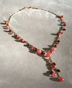 Vintage BARNEYS NY Pink Tourmaline Carnelian Bead Multi Stone Drop Necklace 17" - Picture 1 of 5