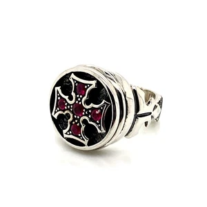 Anillo de plata de ley 925 con sello de cruz de rubí para hombre talla 10 - Imagen 1 de 5