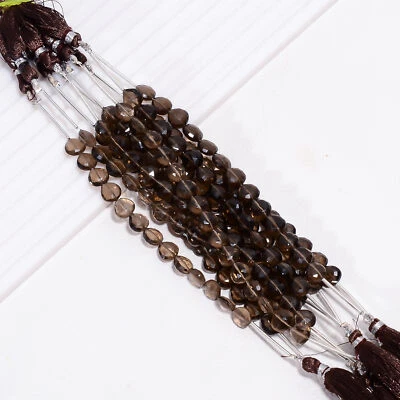 Pedra preciosa de quartzo esfumaçado natural formato de coração contas facetadas fio 7X7X4 mm GB-914 - Imagem 1 de 4