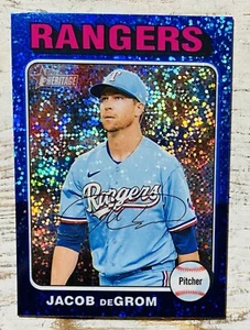 2024 Topps Heritage Jacob DeGrom Blue Sparkle- Rangers - Picture 1 of 2