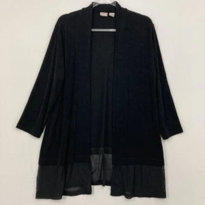 Chico's Travelers size 12/14 Black Slinky Knit Open Front Long Tunic Cardigan - Picture 1 of 10