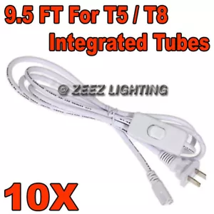 10X 9.5FT AC Power Cord For T5/T8-Integrated LED Tube Light Bulb 2Ft/3Ft/4Ft/5Ft - Picture 1 of 3