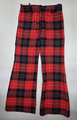 Pantalones Bobbie Brooks Mujer Vintage Lana Cuadros Campana Parte Inferior Rojo Azul Foto 1 de 4
