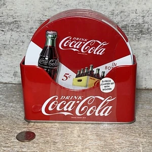 Set of 6 Pieces Coca-Cola Tin Coaster Set With Holder 4" Stackable Brand New - Picture 1 of 18