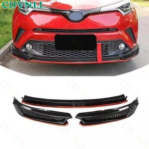 For Toyota C-HR 2018-2019 Black Red Front Bumper Lip Spoiler Bodykit Strip Trim - Picture 1 of 9
