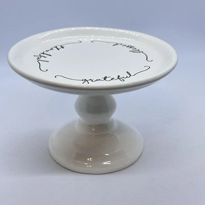 2016 Mud Pie Thankful Blessed Grateful Mini Ceramic Pedestal Dish Farmhouse NOS - Image 1 of 4