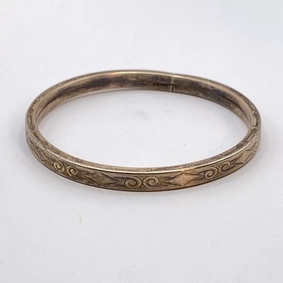 Brazalete Brazalete Victoriano Bebé Niña Lleno Oro Blanco 12K Rollos Grabados 5 1/2" Foto 1 de 4