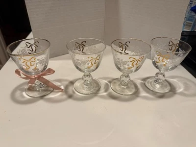 4 De Colección Libbey Clásico Diseño de Cinta Blanca y Dorada 4"H X 3 7/8"D Foto 1 de 4