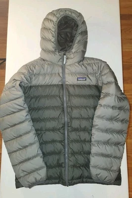 Patagonia Down Hoodie Puffer Jacket - Reversible - Grey & Black Youth 16/18 - Image 1 of 4
