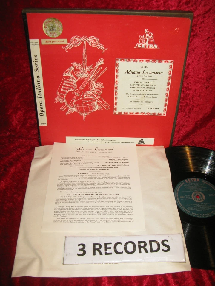 ITALY 3 LP CETRA OLPC 1218 MONO CILEA ADRIAN LECOUVRER GAVAZZI, PACE, PRANDELLI - Image 1 of 1