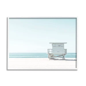 Lifeguard Shelter Summer Photo Wall Art 14x11 White Frame by Leah Straatsma Blue - Picture 1 of 6