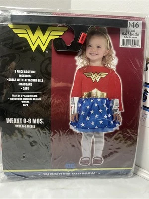 DC Wonder Woman Girl, Size Baby 0-6 Months, Halloween Costume 3 Pc: Dress, Cape - Image 1 of 4