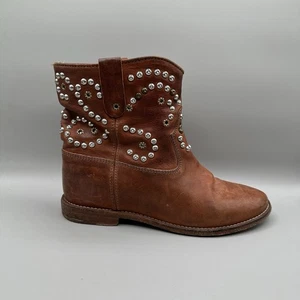 Isabel Marant Caleen Ankle Booties Women’s 37 Brown Studded Pull On Boots - Picture 1 of 9