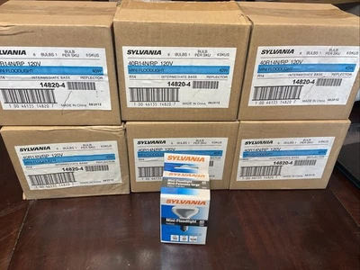 Caixa de 6 novos mini holofotes refletores intermediários Sylvania 40W R14 120v 185lm - Imagem 1 de 4