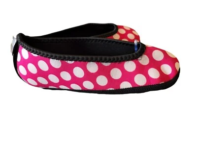 Nufoot Womens M Stretch Ballerina Flats Slipper Shoes Travel Pink Polka Dots - Image 1 of 2