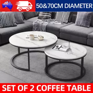 Set of 2 Coffee Table Round Marble Nesting Table Side End Table For Living Room - Picture 1 of 12