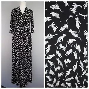 By Samantha Melbourne Cat Pattern Black Wrap Dress Stretch Midi Size: 10 - Picture 1 of 15