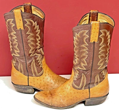 Botas Full Quill Avestruz 8.5D Tan Bona Allen Cowboy Botas Western **Precisa de reparo - Imagem 1 de 4