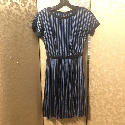 Vestido Vintage Azul Negro Plisado Línea A Años 50 Talla XS 0 2 Foto 1 de 3