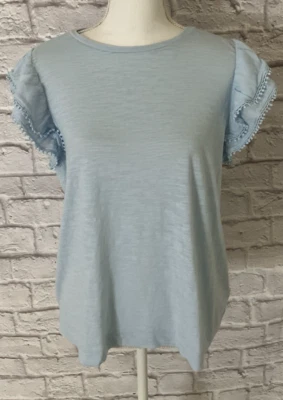 Camiseta Pullover Caslon L Azul Claro Top Manga Corta Volantes Nordstrom Foto 1 de 4