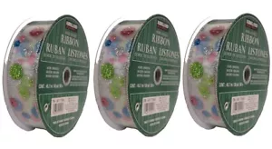 3Pack Kirkland Pink Green Blue Glitter Dots Sheer Wire Edge Ribbon 1.5 in x 50 Y - Picture 1 of 3