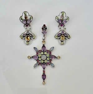 Nicky Butler Large Multi Gem Star Cross Sterling Silver Pendant & Earring Set - Picture 1 of 5