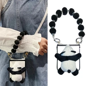 3D schöne Panda Plüsch Perlen Kette Leder Etui Abdeckung für Samsung Z Flip 6/5/4/3 - Bild 1 von 17