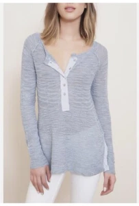 Free People Storm Blue Mountain Song Henley Stretch Knit Top Sz Small S - Picture 1 of 13