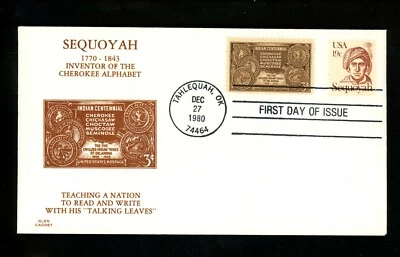 US FDC #1859 Glen 1980 OK Sequoyah Native Indian Great Americans Combo #972 - Image 1 of 2