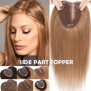 Topper Remy Human Hair Clip In Right Part Silk Base Toupee Hairpiece Wigs Wiglet - Picture 1 of 55