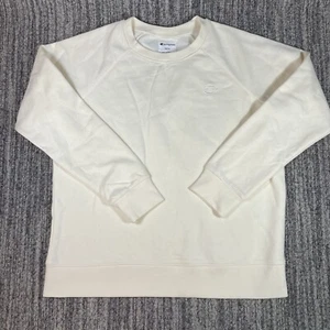 Champion Pullover Sweatshirt Ivory Women Sz S Cotton Blend Crew Neck Embroidered - Picture 1 of 10