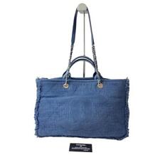 CHANEL Deauville 2way Shopping Tote Bag Large Blue Cotton 27cm x 39cm x 13cm