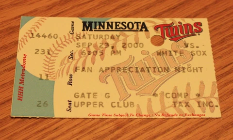 Minnesota Twins Ticket Stub - September 23 2000 - Torii Hunter 13th Home Run Cover