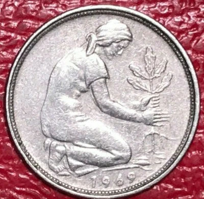 A HIGH GRADE 1969 F GERMANY 50 PFENNIG COIN-FEB295 - Image 1 of 2