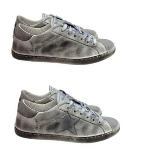 scarpe sneakers basse pelle traforata bianco grigio Via Condotti stella sfumato - Foto 1 di 5