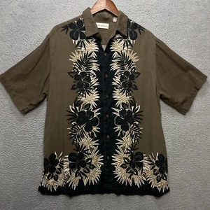 Caribbean Silk Blend Shirt Mens Large Brown Hawaiian Floral Short Sleeve Button - Picture 1 of 7