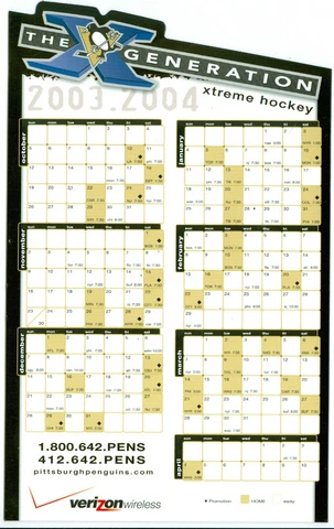 2003-04 Pittsburgh Penguins Magnet Schedule 5 x 8 Inches Cover