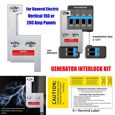 HOZLYBLOGORS Generator interlock kit For General Electric Vertical 150 or 200 Amp Main Panel