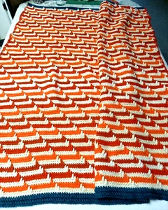 Núcleo de abuela afgano de ganchillo/tejido artesanal de colección rojo naranja blanco 52"x58 - Imagen 1 de 7