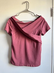 Soho Jeans Blouse Medium Womens Pink Wide Neck Short Sleeve Barbie - Picture 1 of 3