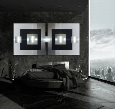 Originale Astratto Metallo Immagine 3D Design Moderno Oltre Divano Nero Argento - Immagine 1 di 4