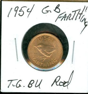 1954 GREAT BRITAIN FARTHING TOP  GRADE RED    $3.99 SHIPPING UK - Image 1 of 2