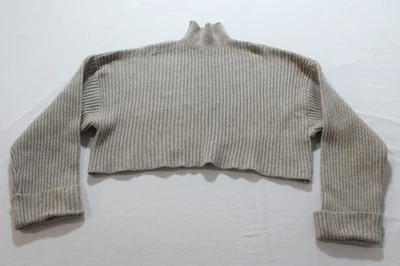 Zara Women's Mock Neck Ribbed Knit Long Sleeve Crop Sweater EH6 Taupe Medium - Image 1 of 3