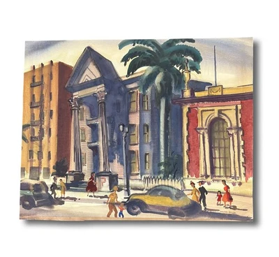 Dorothy Sklar Watercolor painting Bunker Hill  Los Angeles CA c1940 - 50 - Image 1 of 4