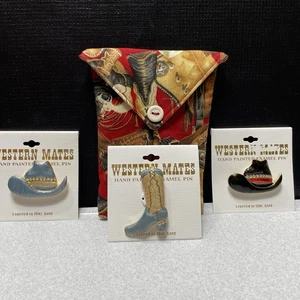 Cowboy Hut Stiefel Anstecknadel Brosche Western Kumpels 3 Stück Lagenlook 18KT Gold + Beutel - Bild 1 von 14