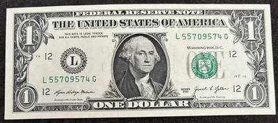 2021 Uncirculated San Francisco $1 Bill High 55 Stuck Digit Gas Pump Error Note - Image 1 of 3