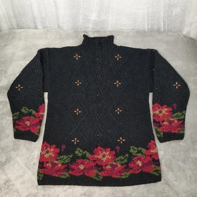 Suéter De Colección LL Bean 100% Lana L Navidad Flor de Pascua Grueso Cable Tejido Vacaciones Foto 1 de 4