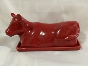 Food Network Red Cow Stoneware Covered Butter Dish Country ~ Farmhouse - Picture 1 of 14